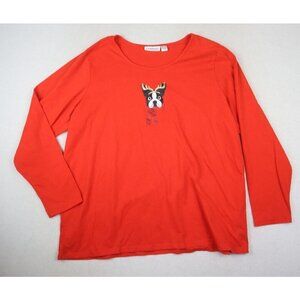 IB DIFFUSION - ORANGE LONG SLEEVE CHRISTMAS T-SHIRT - DOG BOSTON TERRIER - 1X